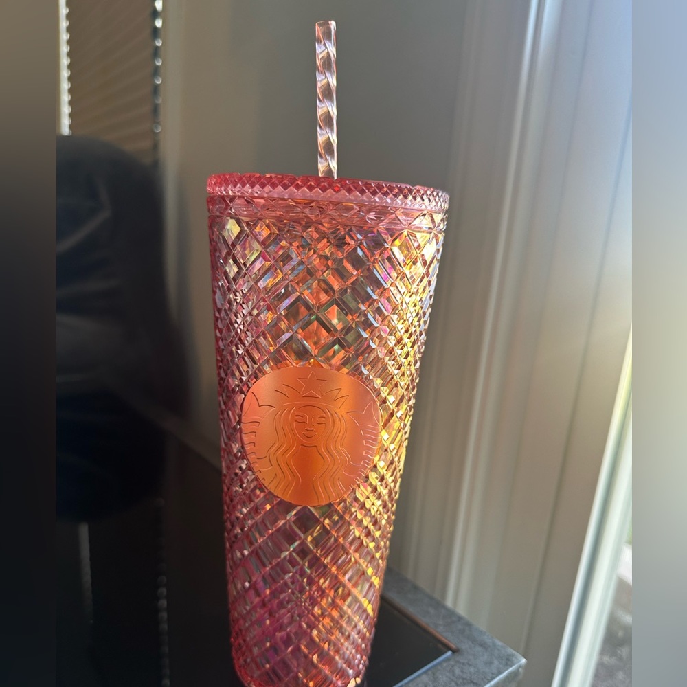 Starbucks peach color venti drinking cup